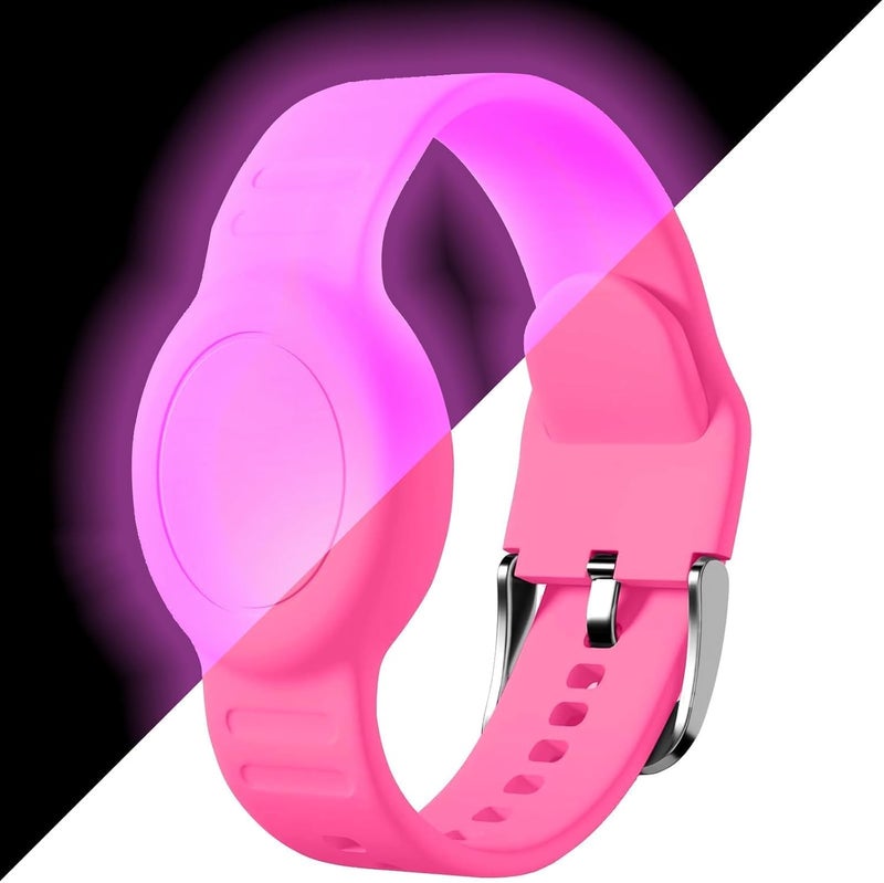 Foweroty for AirTag Bracelet for Kids, Waterproof Cute Print for Air tag Holder for Kids with Soft Silicone Full Coverage Anti-Lost Hidden for Airtag Wristband Accessories for Child, Luminous Pink - Image 1